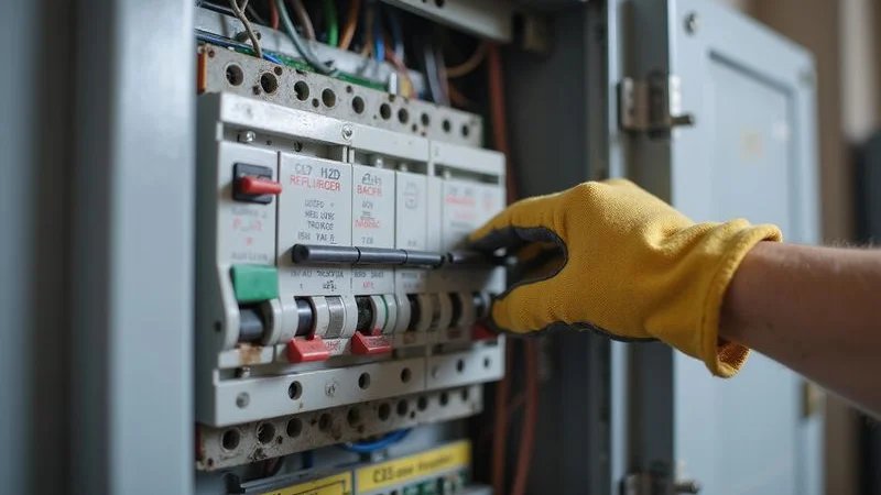 Tablica rozdzielcza z bezpiecznikami — częste wywalanie wskazuje na problemy z instalacją